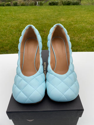 Bottega Veneta Light Blue Bloc Square-Toe Leather Pumps