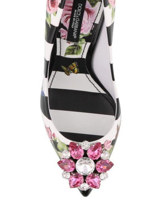Dolce & Gabbana Rose Print Stripped Leather Pumps