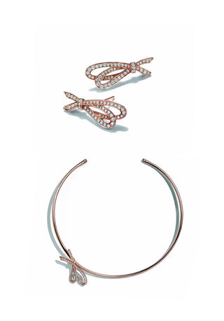 Rose GOLD AND DIAMOND 'TIFFANY BOW' COLLAR-NECKLACE & EARRINGS