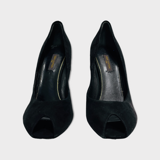 Louis Vuitton Black Suede Peep Toe Wedge