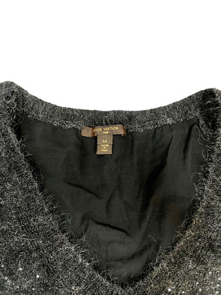 Louis Vuitton Dark Grey Wool Top With Sequin Detailed