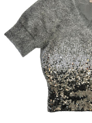 Louis Vuitton Dark Grey Wool Top With Sequin Detailed
