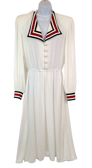 White Button Long Sleeves Dress