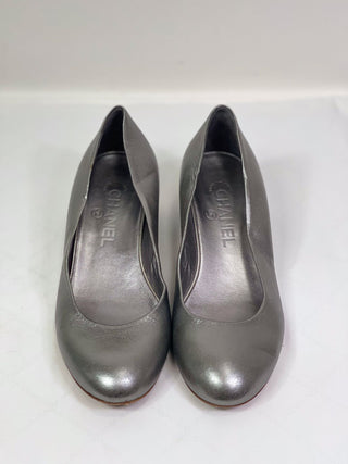 Chanel Silver Leather Pumps