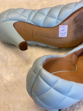 Bottega Veneta Light Blue Bloc Square-Toe Leather Pumps