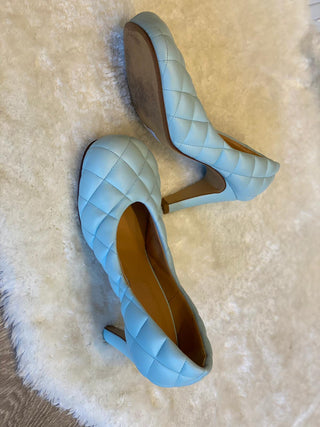 Bottega Veneta Light Blue Bloc Square-Toe Leather Pumps