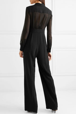 Max Mara Silk Chiffon Paneled Crepe Jumpsuit